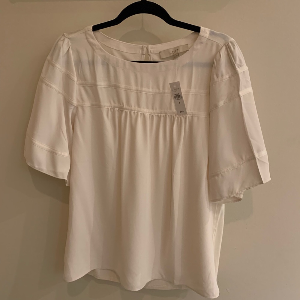 LOFT ivory short bell sleeve blouse